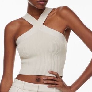 NWT Babaton Aritzia Cross Sculpt Knit Top Matte Pearl